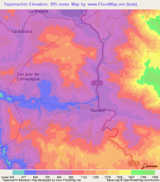 Tepemechin,Honduras Elevation Map