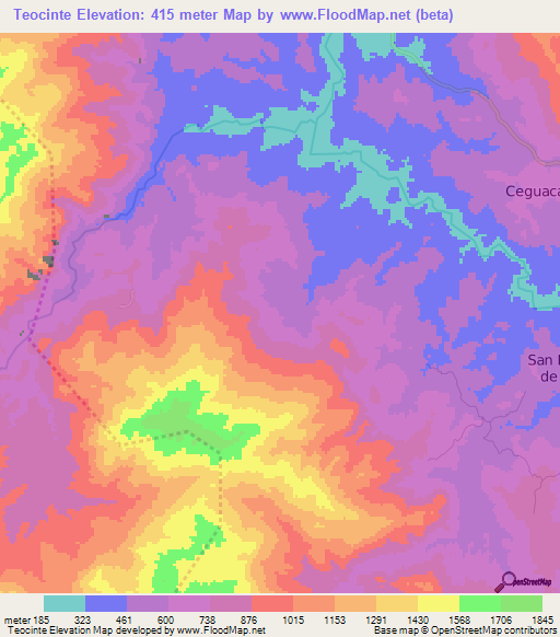 Teocinte,Honduras Elevation Map