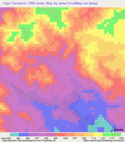 Tejar,Honduras Elevation Map