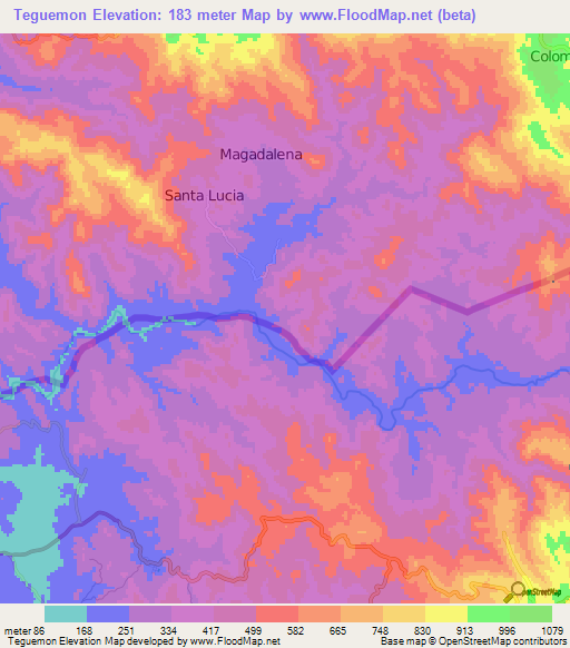 Teguemon,Honduras Elevation Map