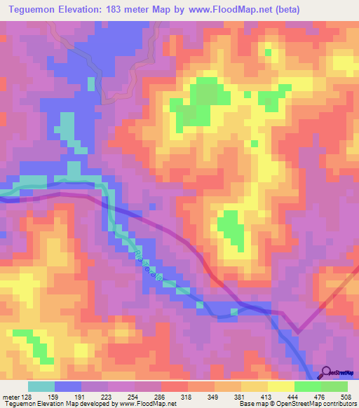 Teguemon,Honduras Elevation Map