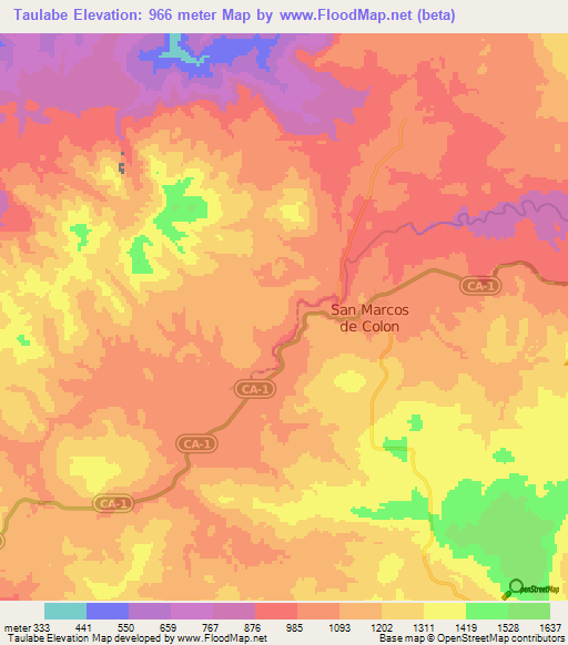 Taulabe,Honduras Elevation Map
