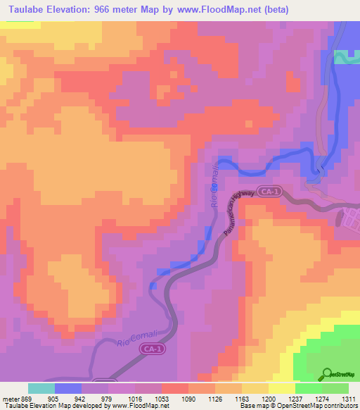 Taulabe,Honduras Elevation Map