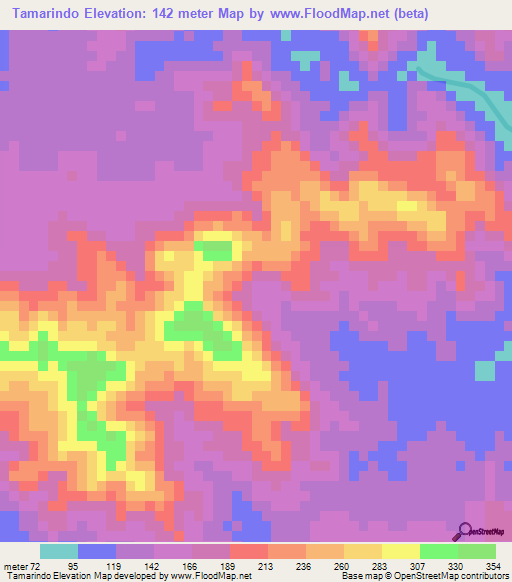 Tamarindo,Honduras Elevation Map