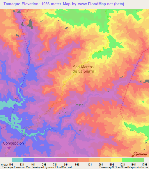 Tamaque,Honduras Elevation Map