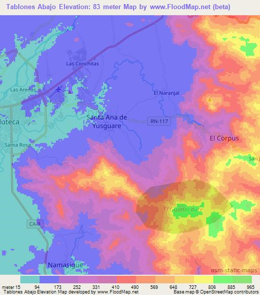 Tablones Abajo,Honduras Elevation Map