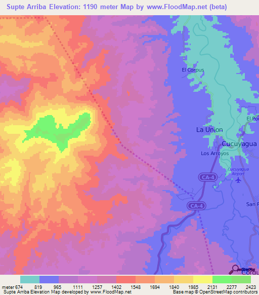 Supte Arriba,Honduras Elevation Map