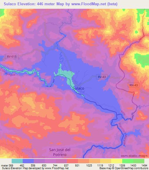 Sulaco,Honduras Elevation Map