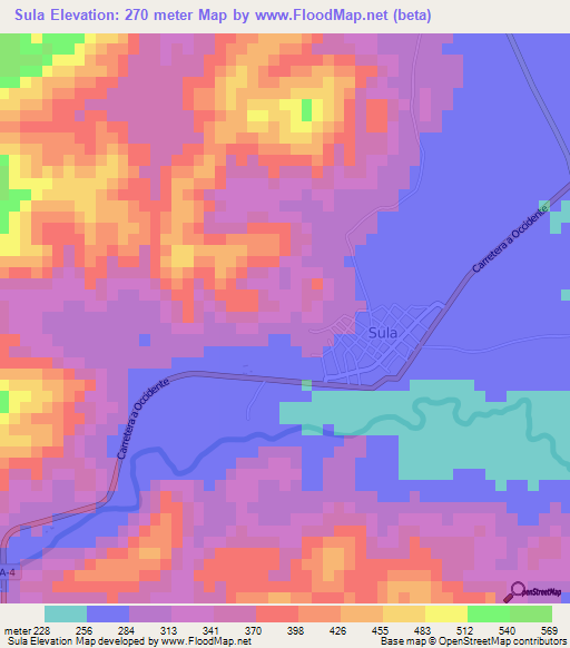 Sula,Honduras Elevation Map