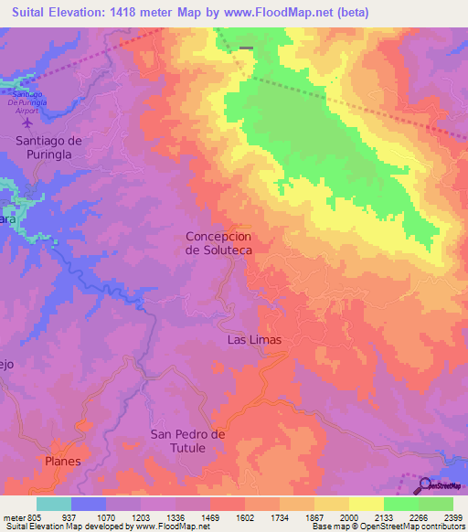 Suital,Honduras Elevation Map