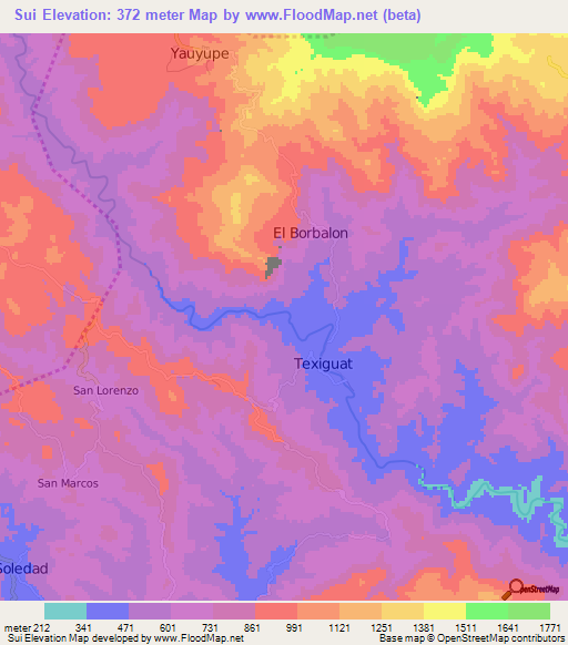 Sui,Honduras Elevation Map