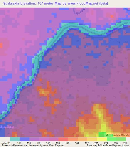 Suaksakia,Honduras Elevation Map