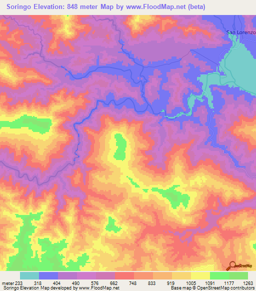 Soringo,Honduras Elevation Map