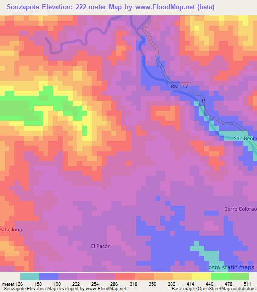 Sonzapote,Honduras Elevation Map
