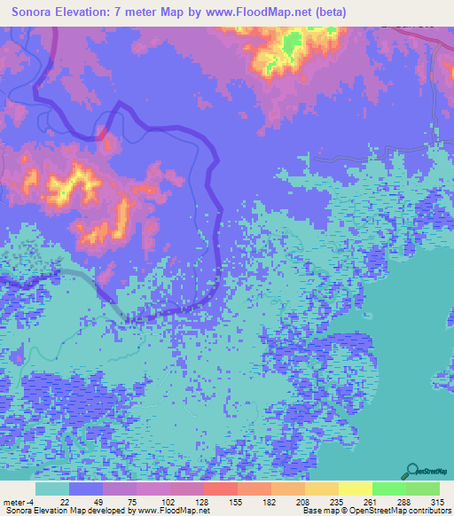 Sonora,Honduras Elevation Map