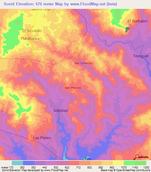Sonid,Honduras Elevation Map
