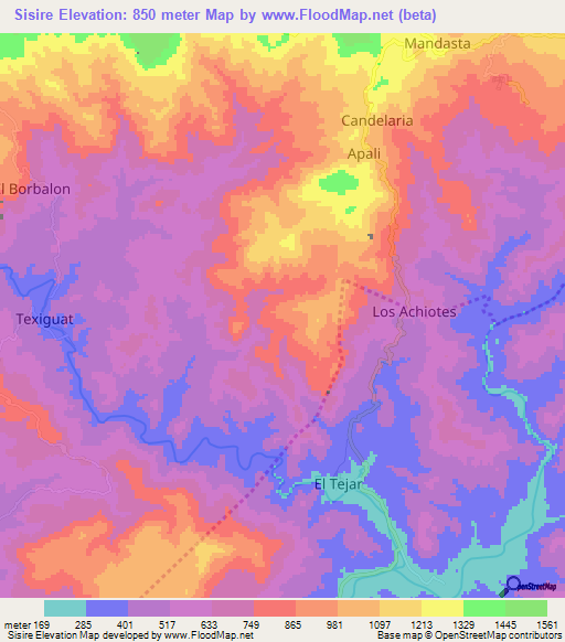 Sisire,Honduras Elevation Map