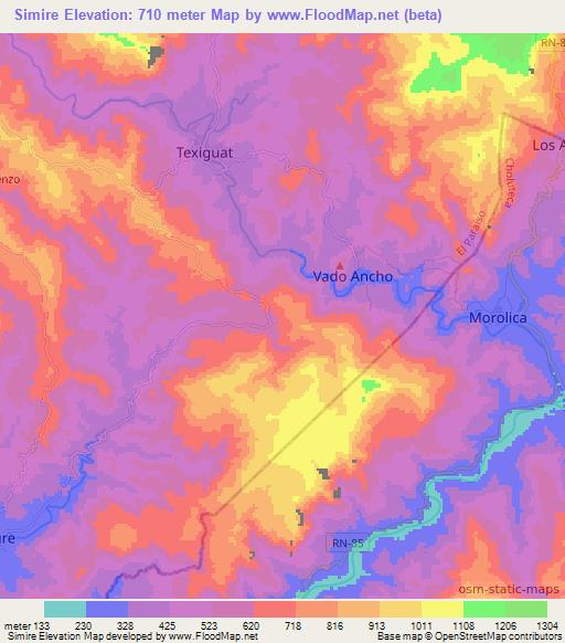 Simire,Honduras Elevation Map