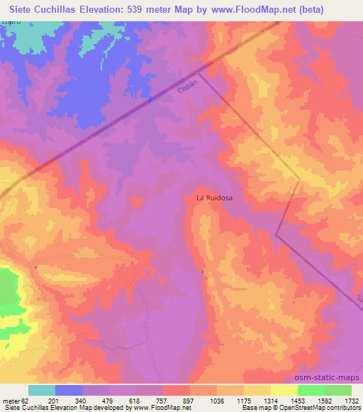 Siete Cuchillas,Honduras Elevation Map