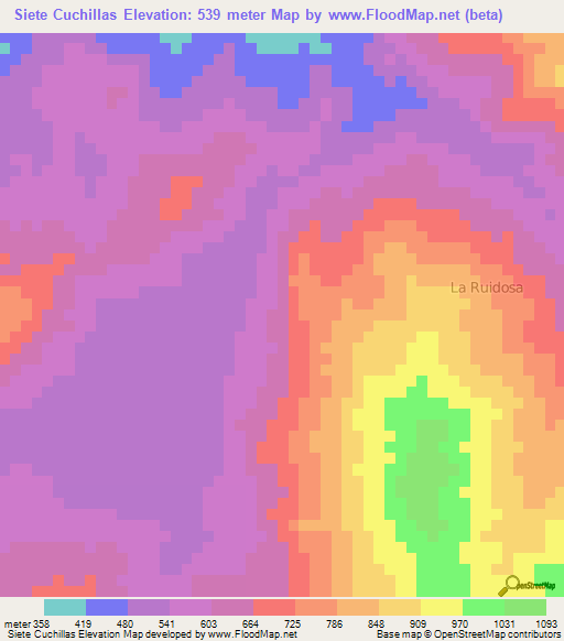 Siete Cuchillas,Honduras Elevation Map