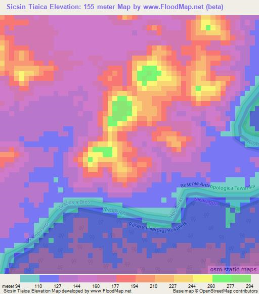 Sicsin Tiaica,Honduras Elevation Map