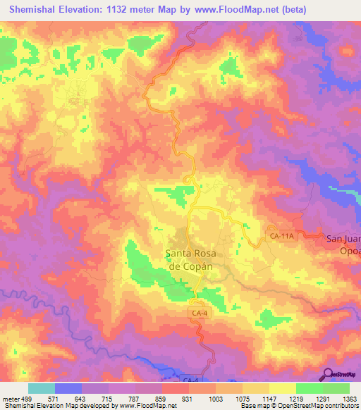 Shemishal,Honduras Elevation Map