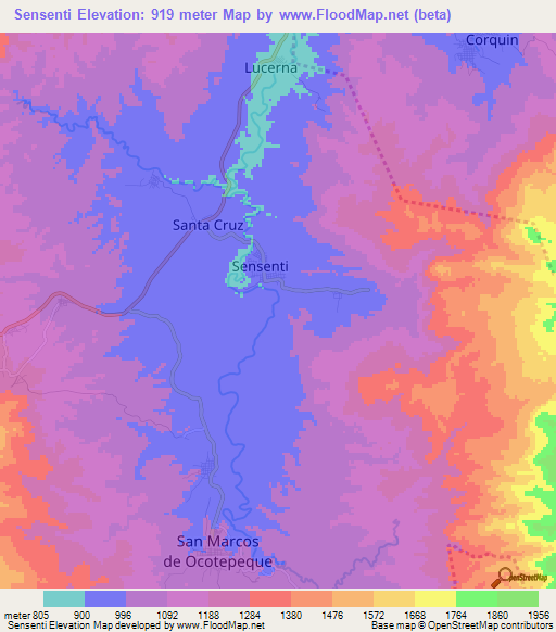 Sensenti,Honduras Elevation Map