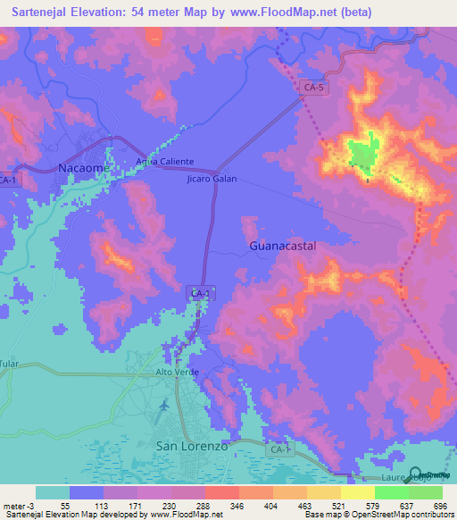 Sartenejal,Honduras Elevation Map