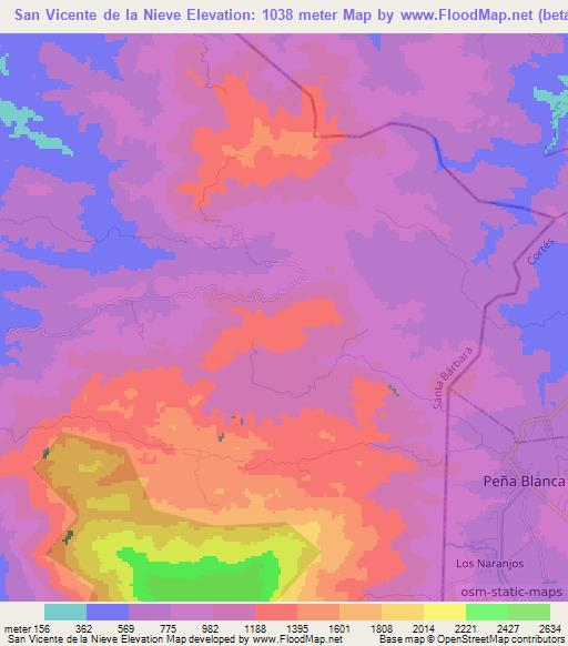 San Vicente de la Nieve,Honduras Elevation Map