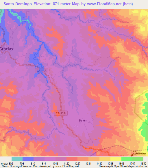 Santo Domingo,Honduras Elevation Map