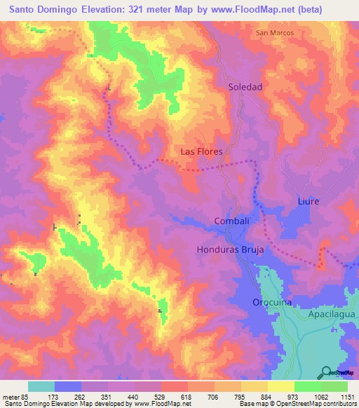 Santo Domingo,Honduras Elevation Map