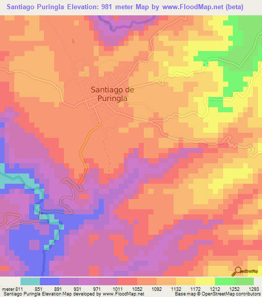 Santiago Puringla,Honduras Elevation Map