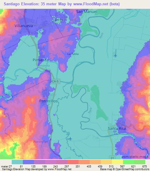 Santiago,Honduras Elevation Map