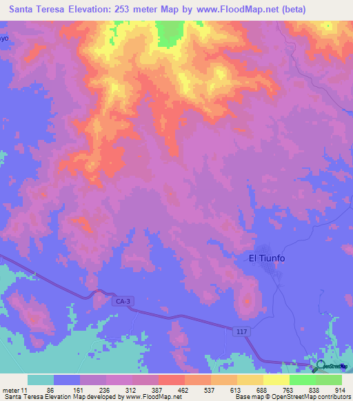 Santa Teresa,Honduras Elevation Map