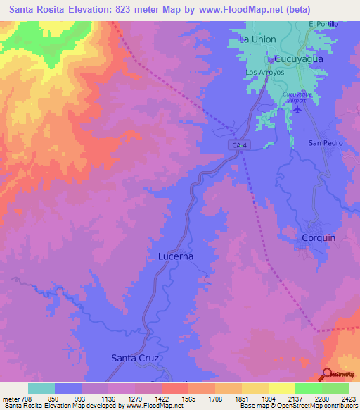Santa Rosita,Honduras Elevation Map