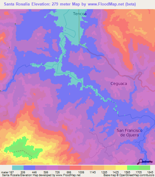 Santa Rosalia,Honduras Elevation Map