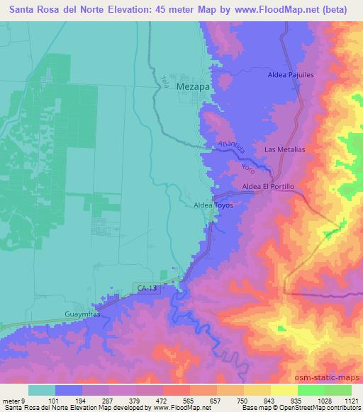 Santa Rosa del Norte,Honduras Elevation Map