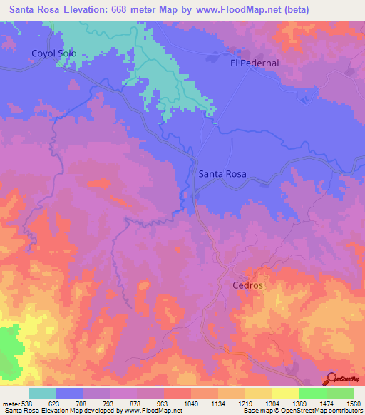 Santa Rosa,Honduras Elevation Map