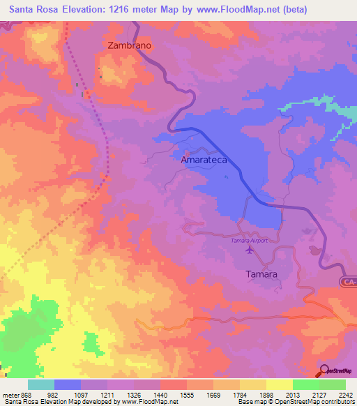 Santa Rosa,Honduras Elevation Map