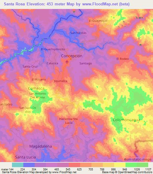 Santa Rosa,Honduras Elevation Map