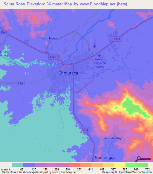 Santa Rosa,Honduras Elevation Map