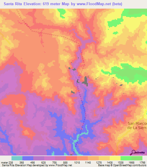 Santa Rita,Honduras Elevation Map