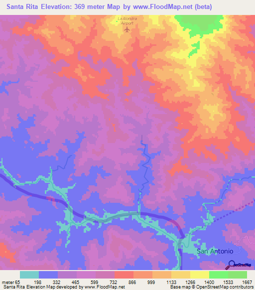 Santa Rita,Honduras Elevation Map