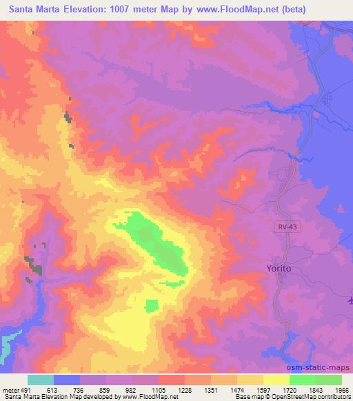 Santa Marta,Honduras Elevation Map