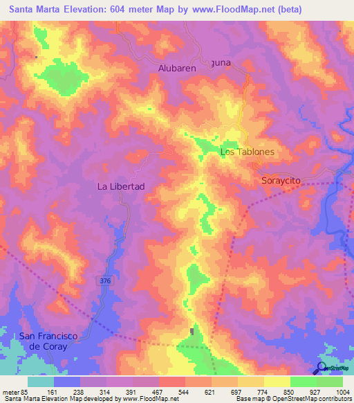 Santa Marta,Honduras Elevation Map