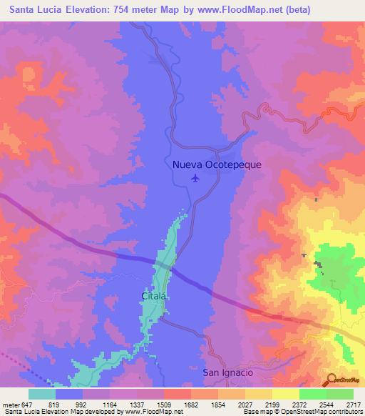 Santa Lucia,Honduras Elevation Map