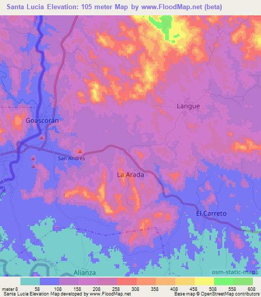 Santa Lucia,Honduras Elevation Map