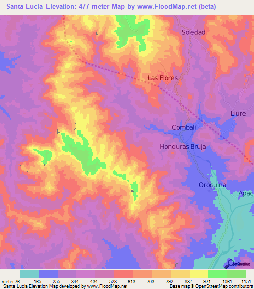 Santa Lucia,Honduras Elevation Map