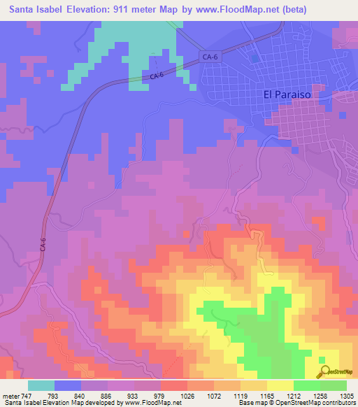 Santa Isabel,Honduras Elevation Map