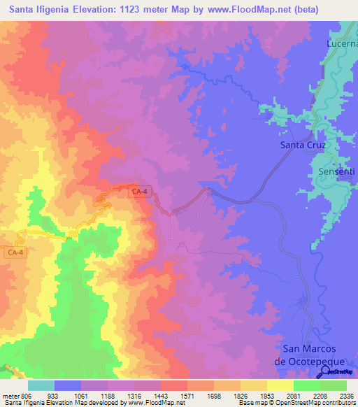Santa Ifigenia,Honduras Elevation Map